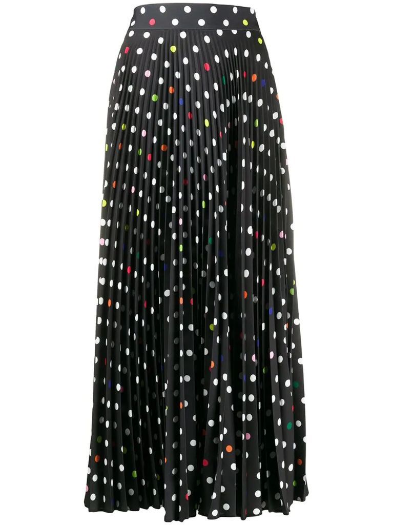 long polka-dot pleated skirt
