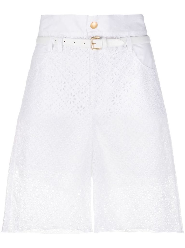 embroidered paperbag waist shorts
