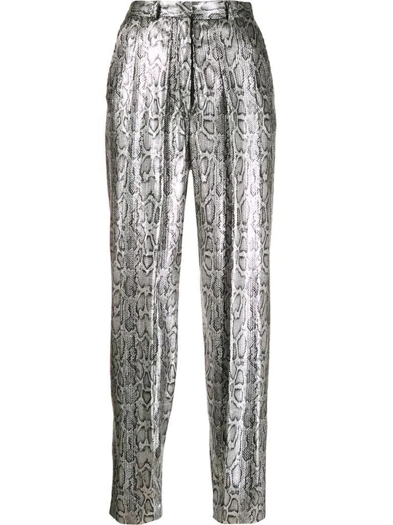 sequin snake print trousers