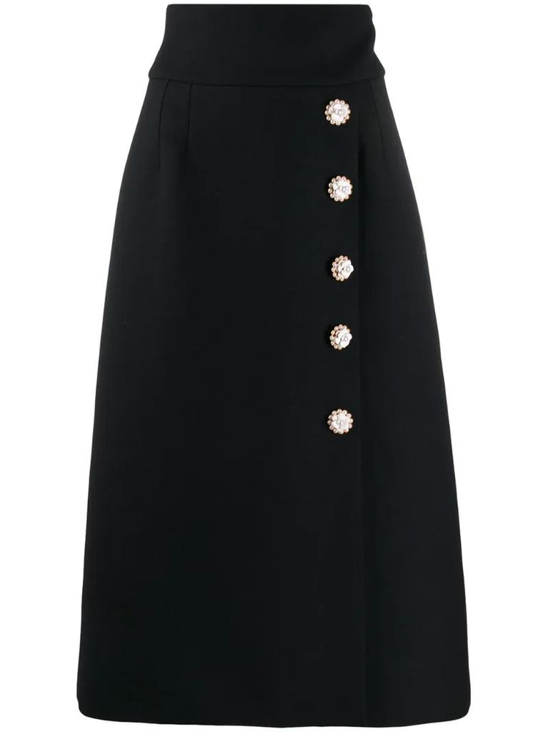 high-waisted buttoned midi skirt