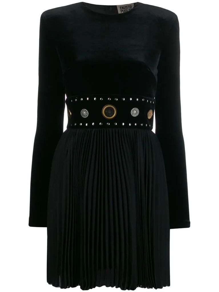 pleated studded waistband dress