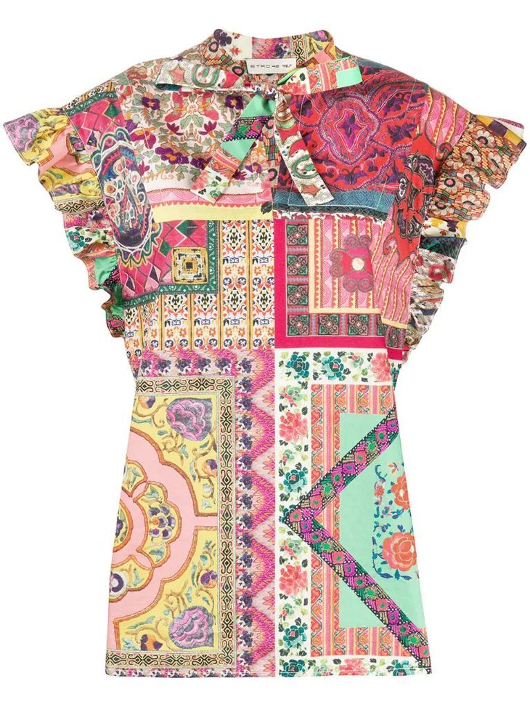 patchwork print blouse