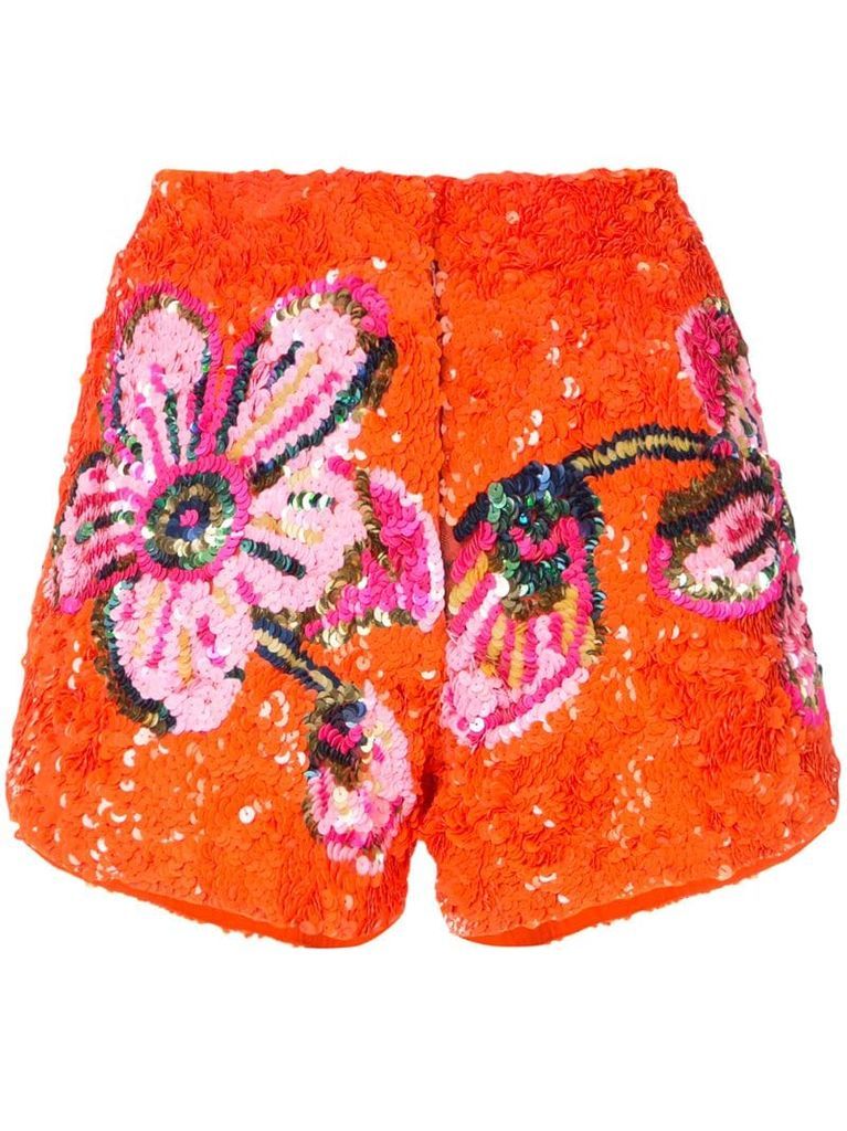 floral pattern sequin shorts
