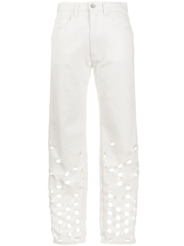 perforated straight-leg jeans