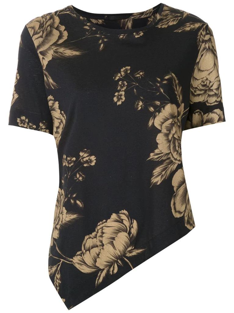 floral-print asymmetric T-shirt