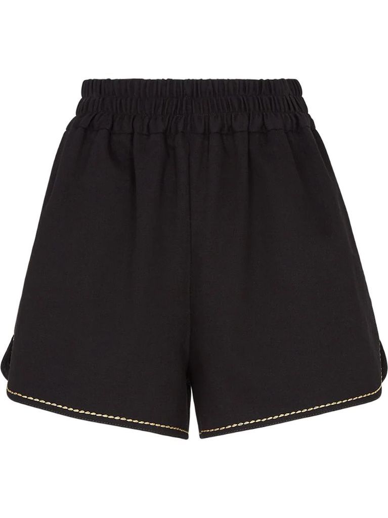 contrasting stitching high-waisted shorts