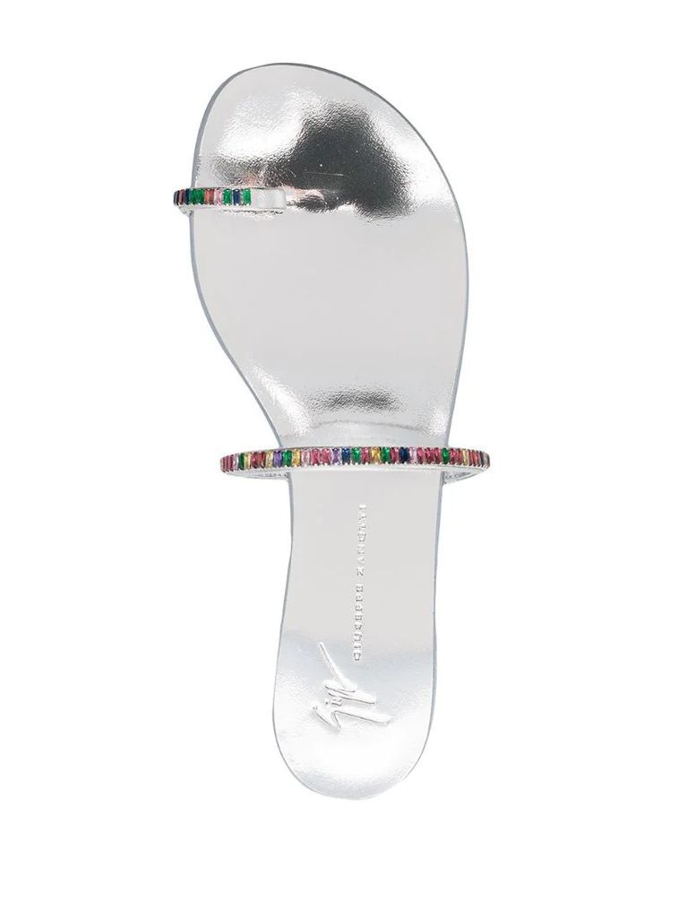 metallic-effect crystal-embellished sandals