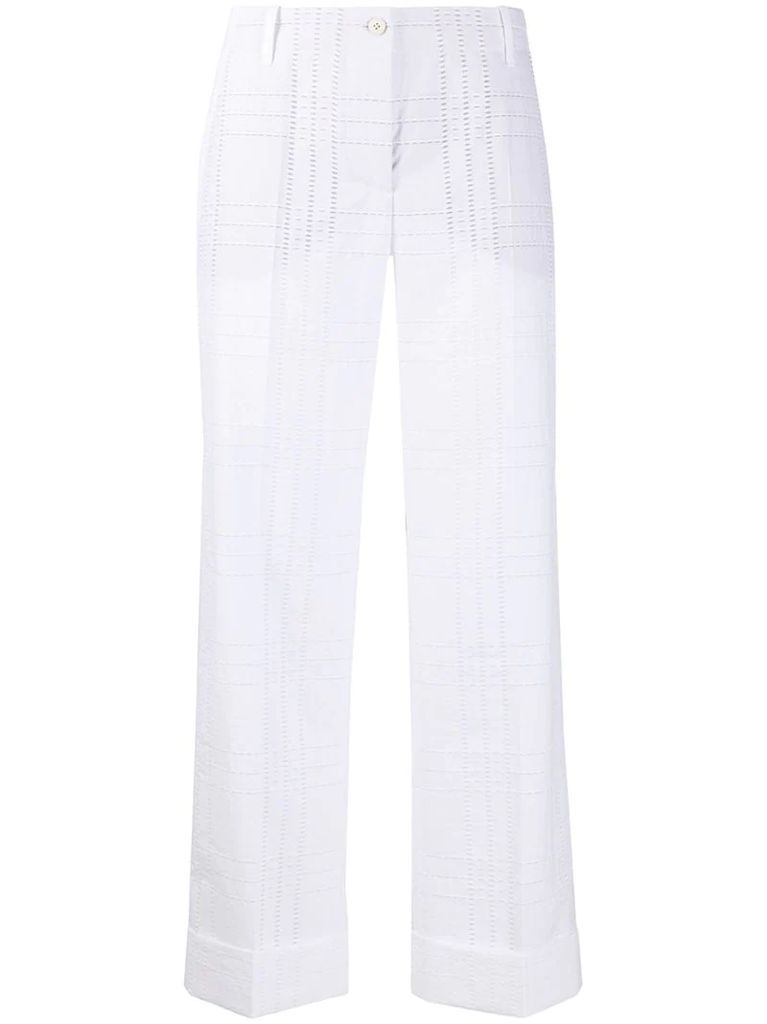 textured check print trousers