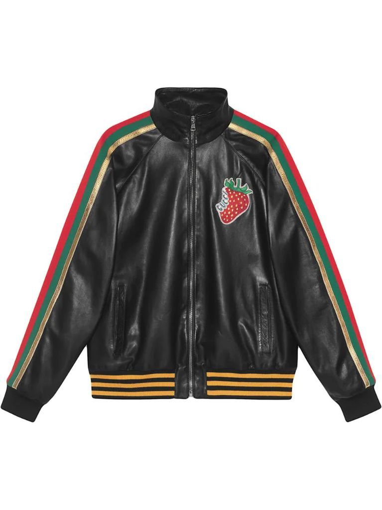 Leather bomber jacket with Gucci Strawberry