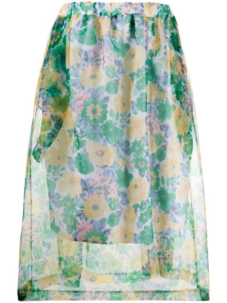 sheer floral-print skirt