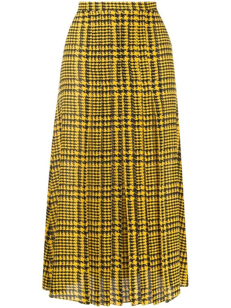 pleated houndstooth-print skirt
