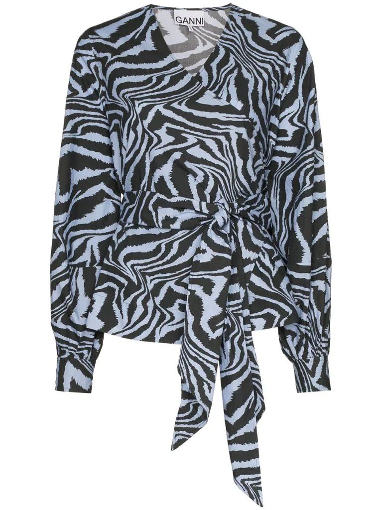 tiger print tie-waist blouse