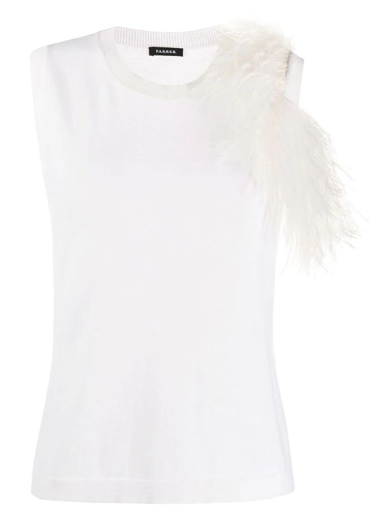 feather embellished knitted top