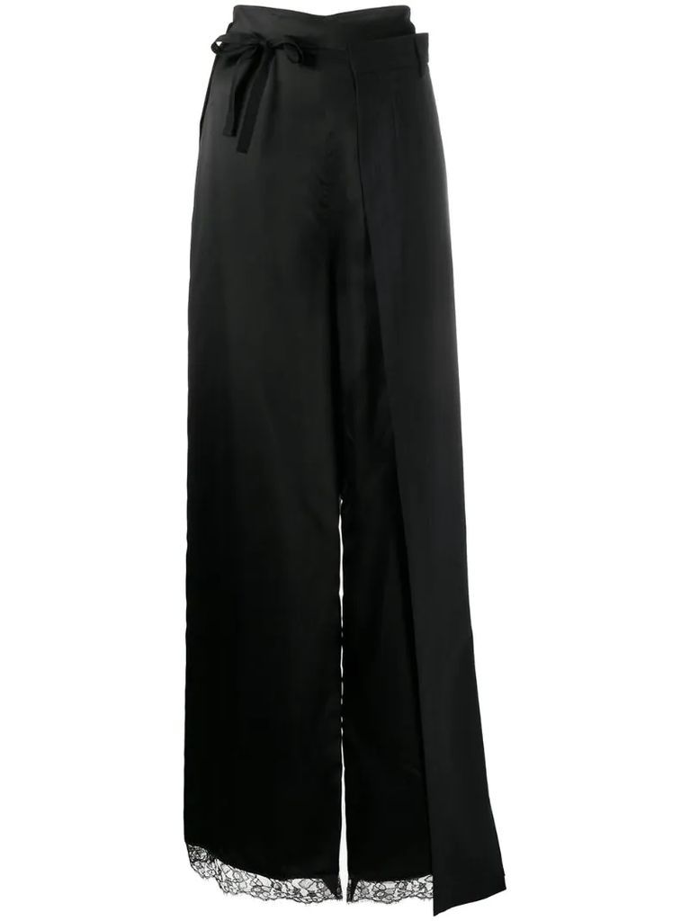 lace trim layered long skirt