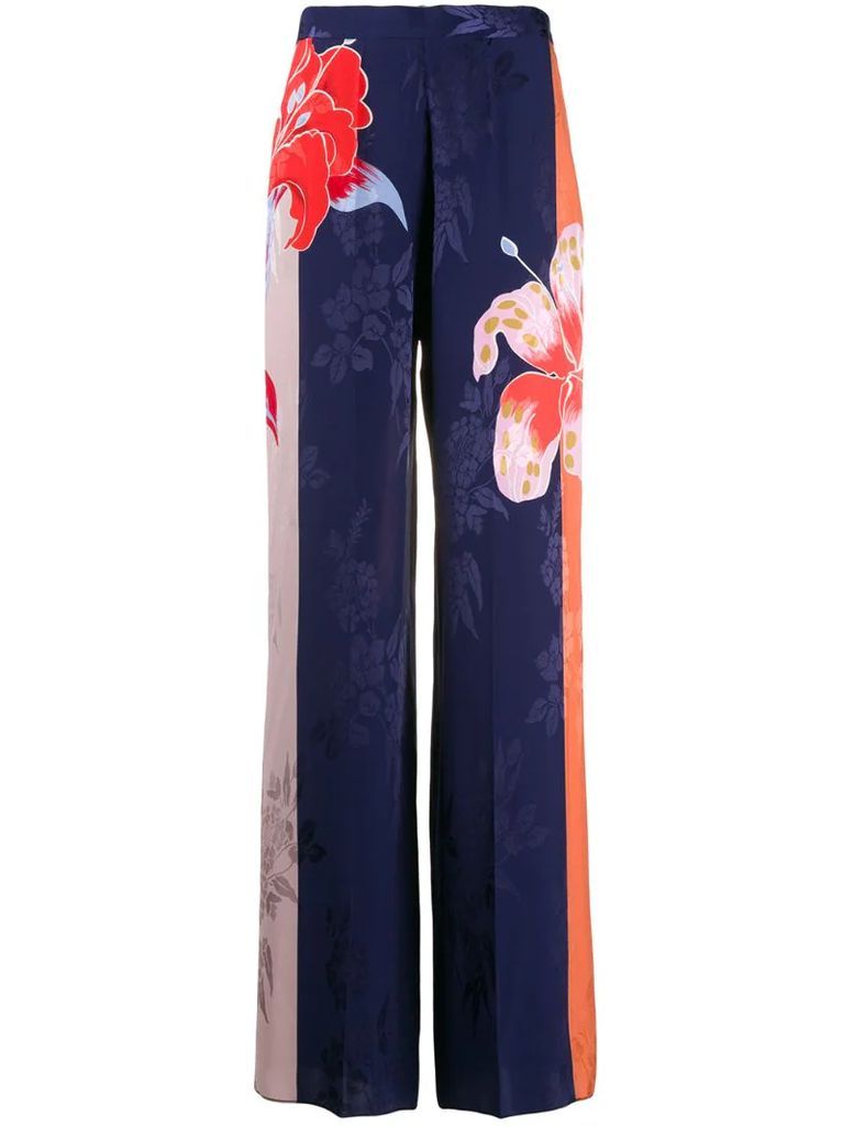 wide leg floral pattern trousers
