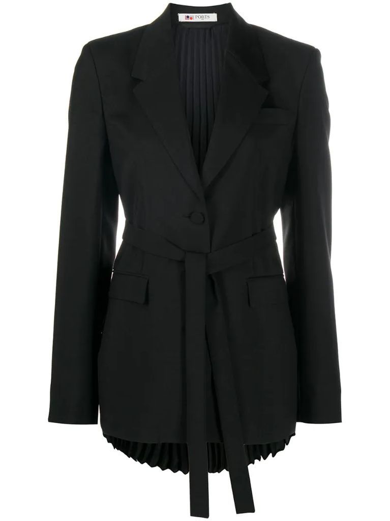 belted pleated-panel blazer
