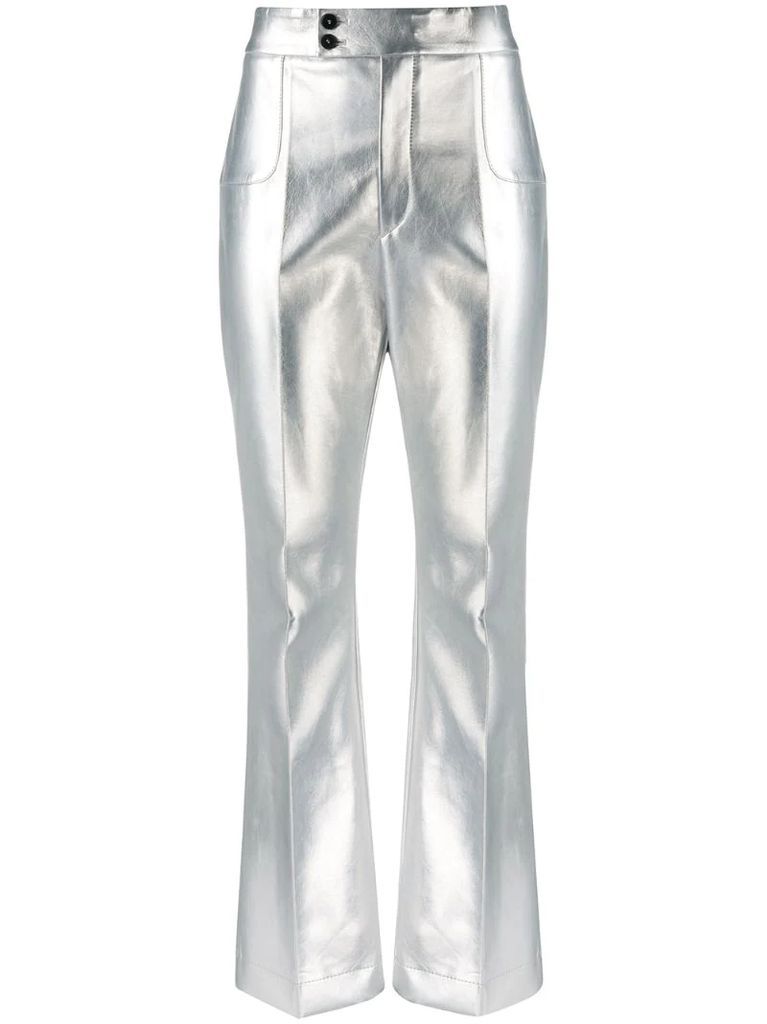 metallic-effect trousers