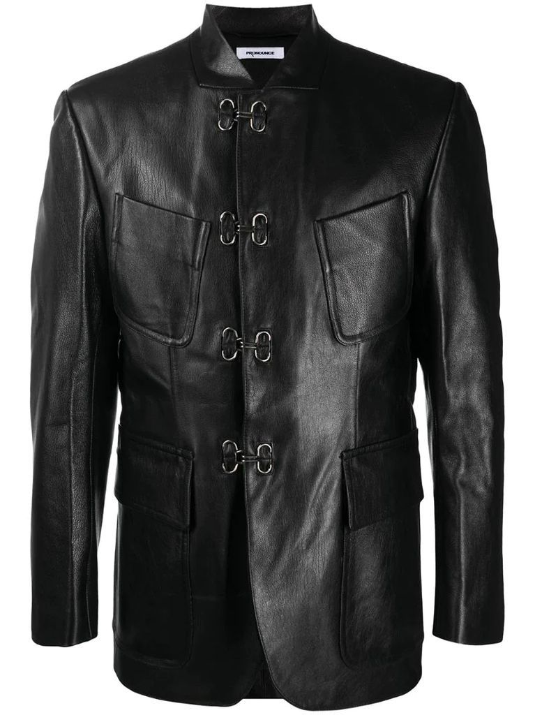 hook fastened leather jacket