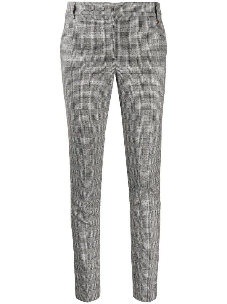 plaid-check slim trousers