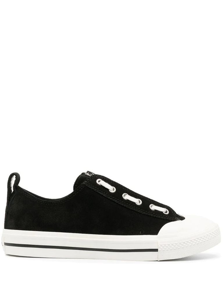 suede and leather low-top sneakers
