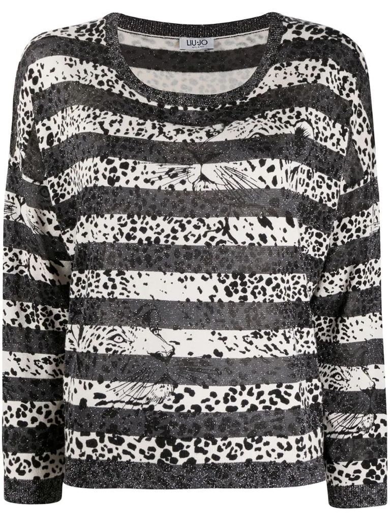 striped leopard-print top