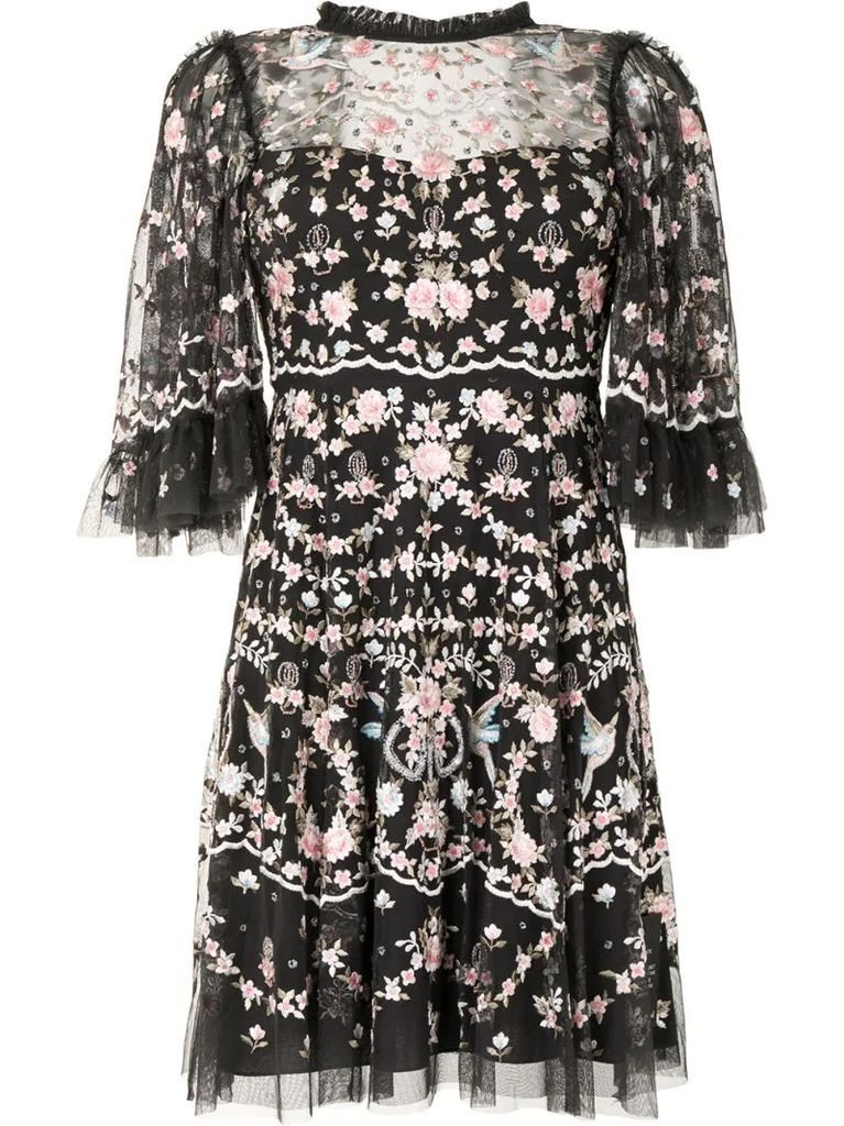 floral embroidered tulle dress