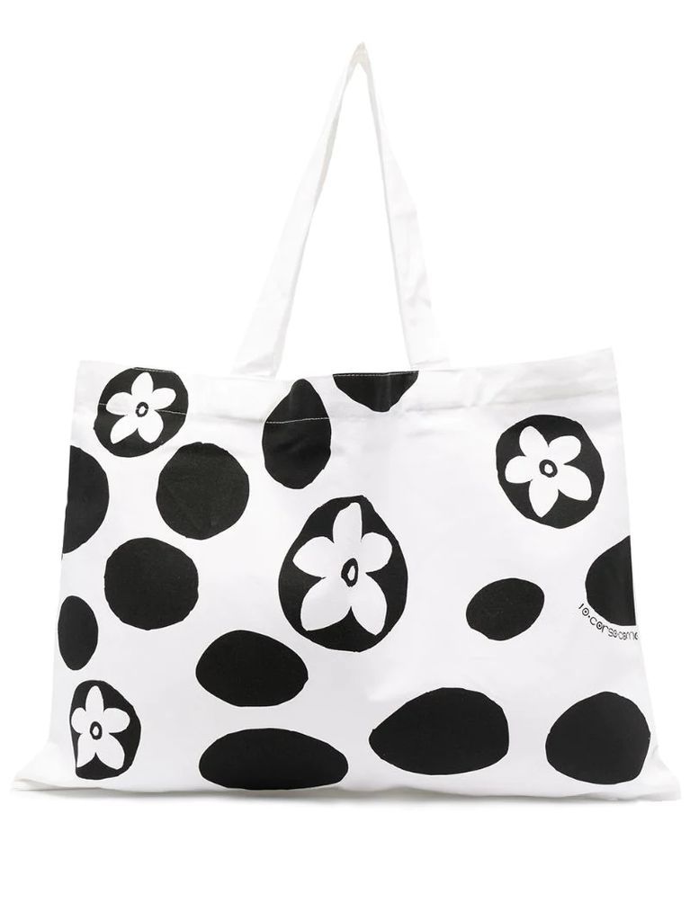 floral polka-dot print tote bag