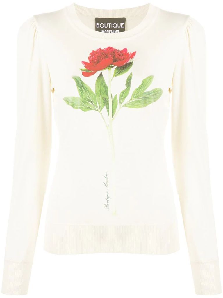 photographic-flower print jumper