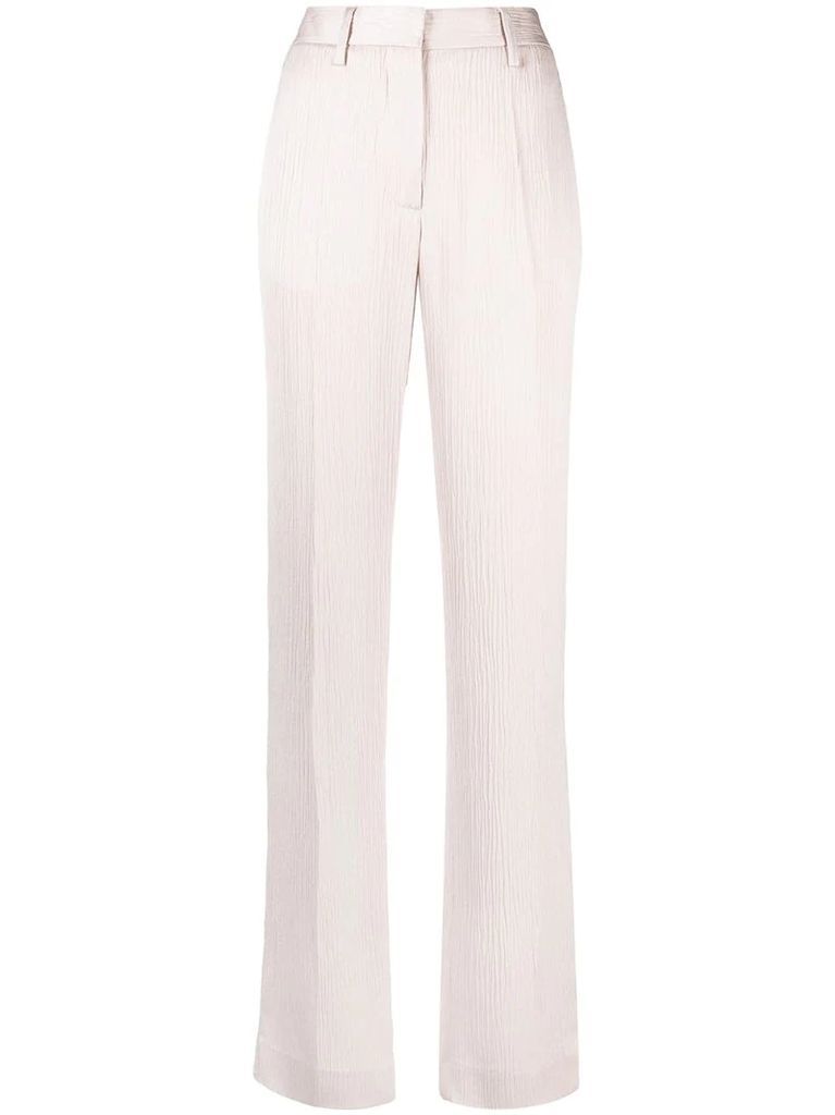 creased-effect straight-leg trousers