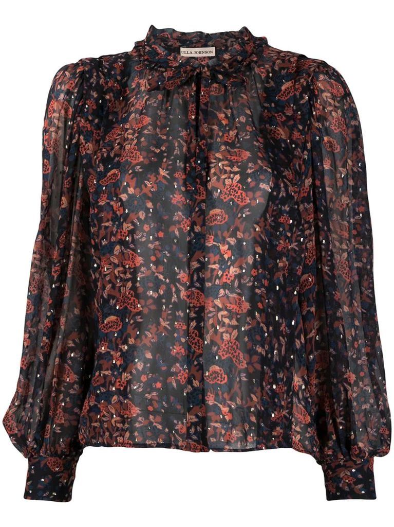 floral print ruffle collar blouse