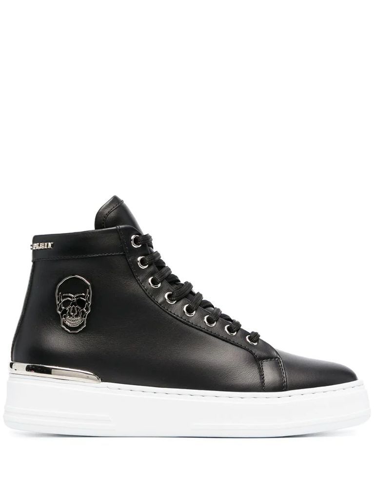 Skull high-top leather sneakers