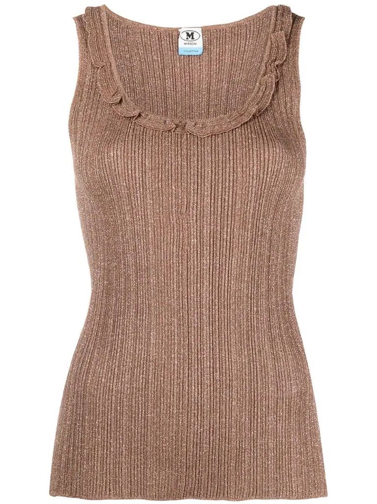 ruffled neck knitted tank top