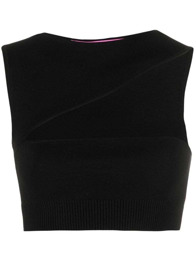 one-shoulder cut-out cropped top