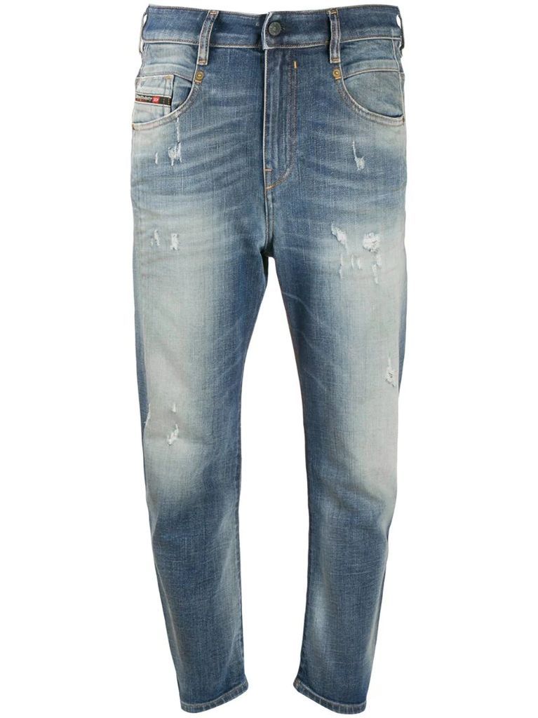 cropped mid-rise distressed jeans