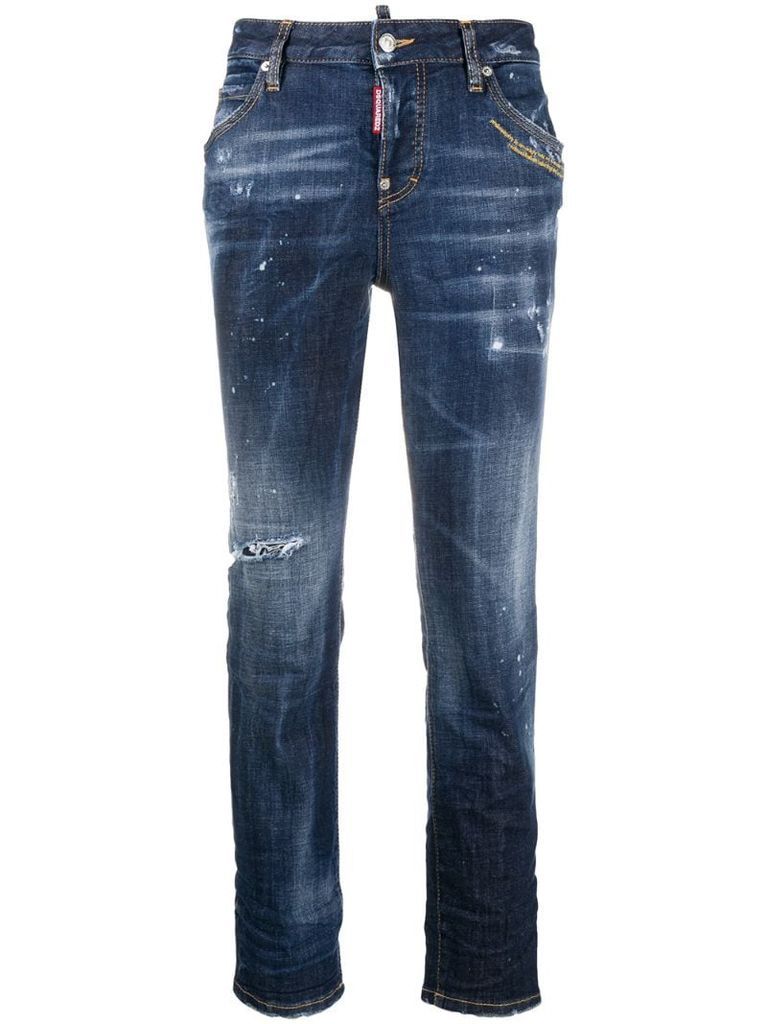 distressed slim-fit crop jeans