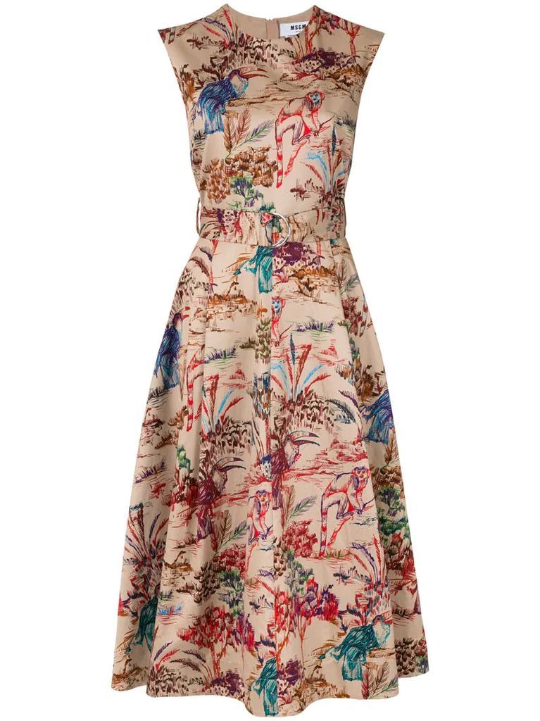cotton abstract print belted dress