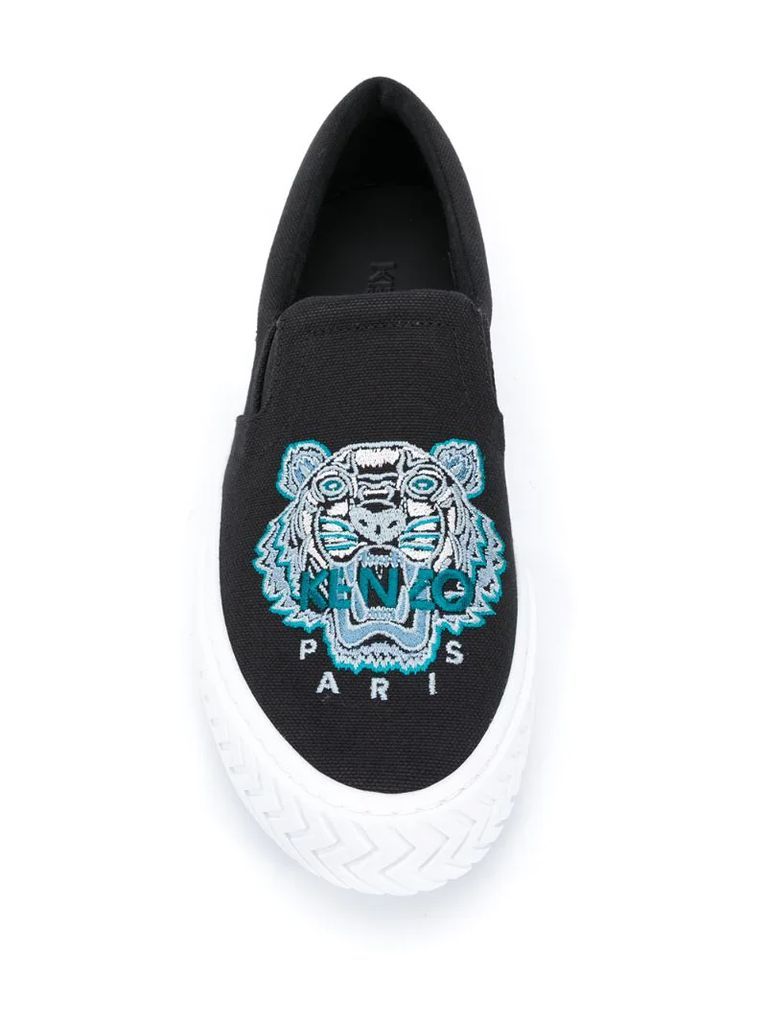tiger-embroidered slip-on trainers