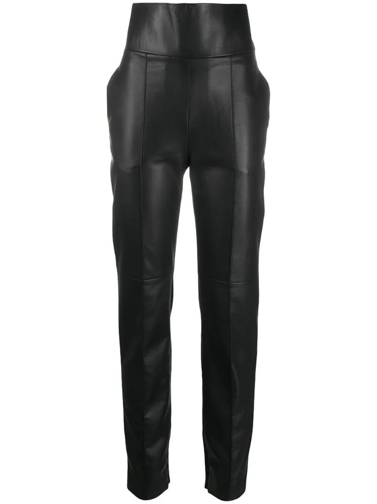 slim-fit leather trousers