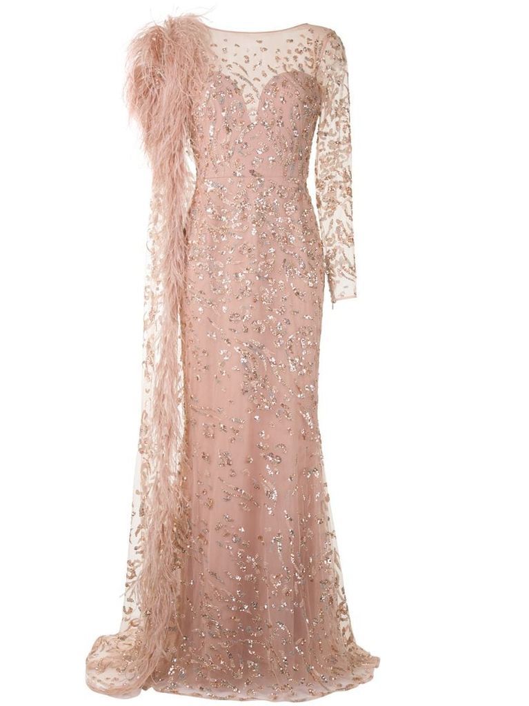 embellished feather gown
