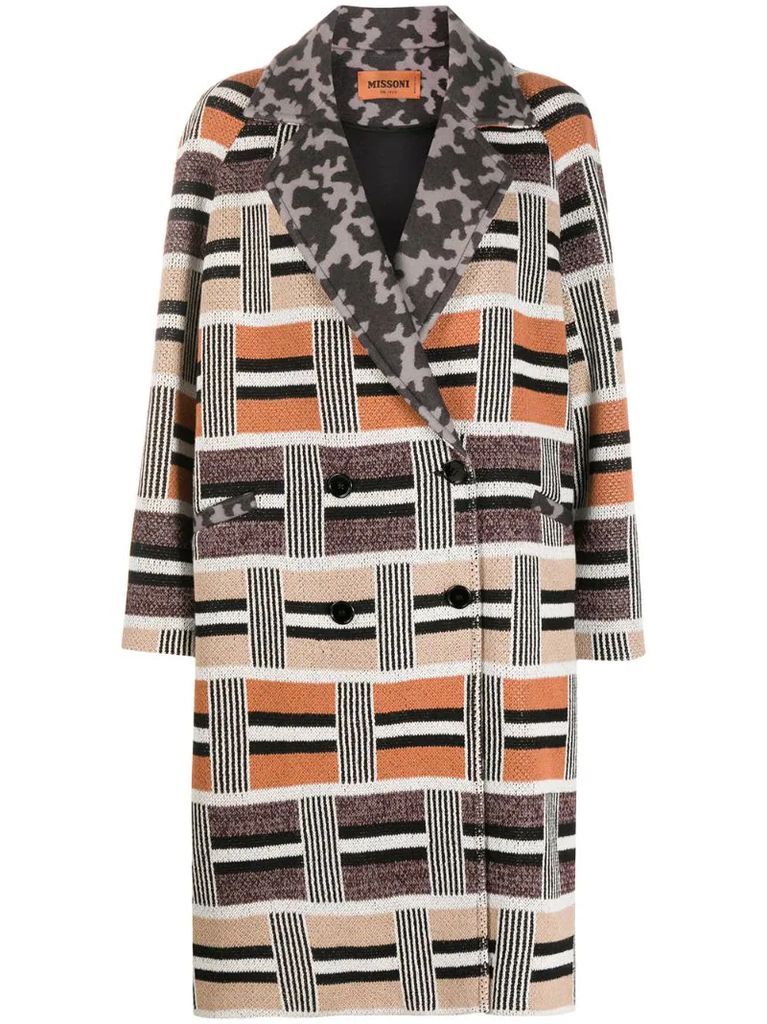 geometric pattern double-breasted coat