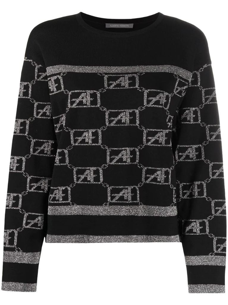 long sleeve metallic-knit jumper