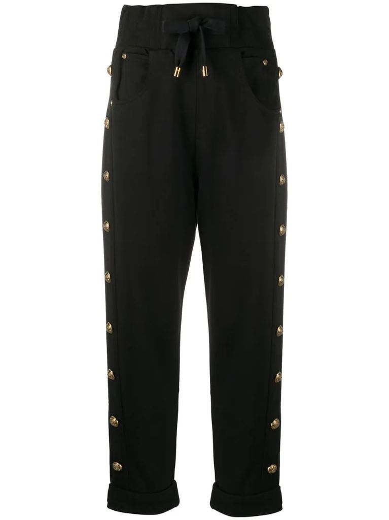 embossed-buttons drawstring trousers