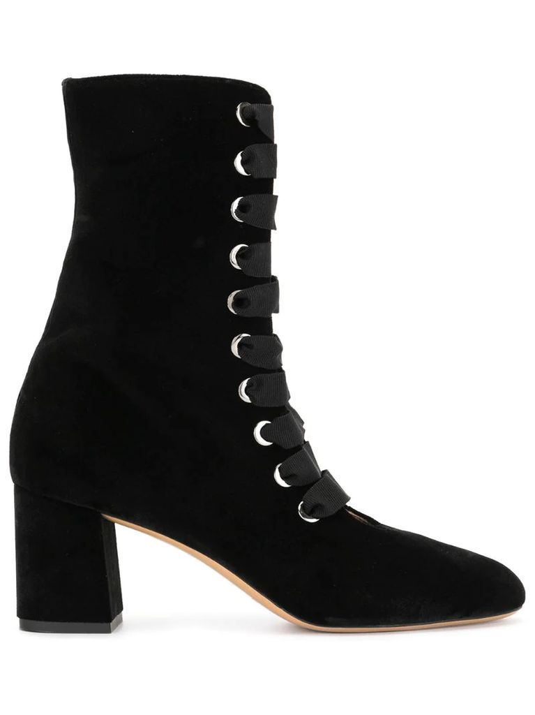 velvet lace-up ankle boots