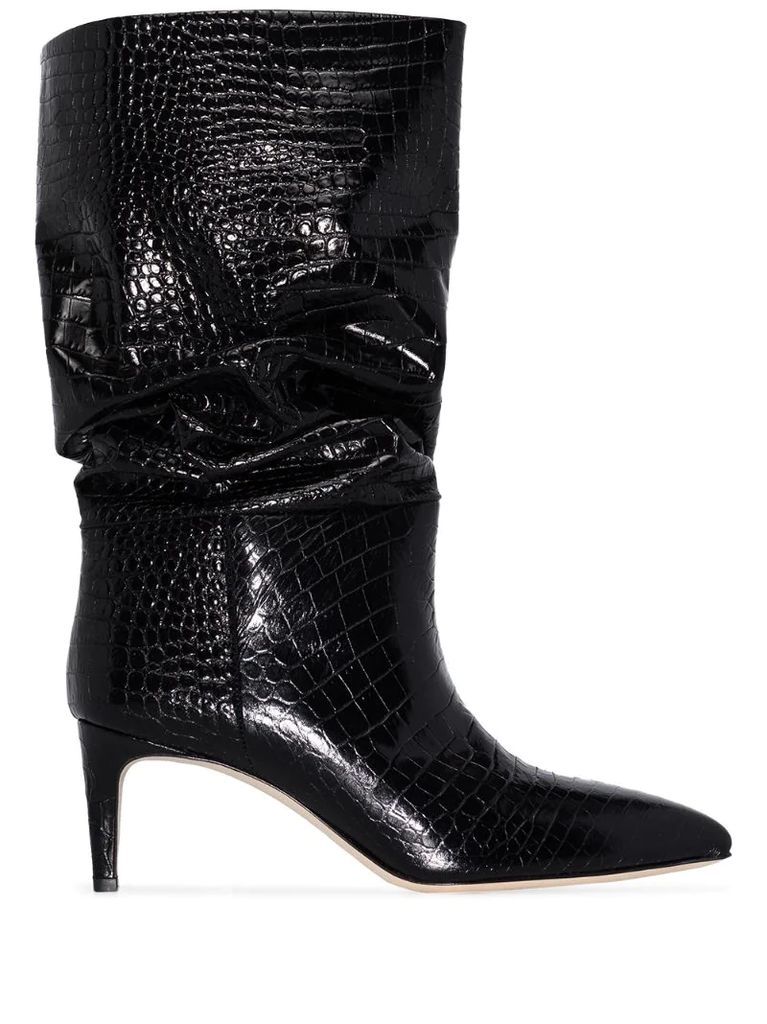 slouchy crocodile-effect boots