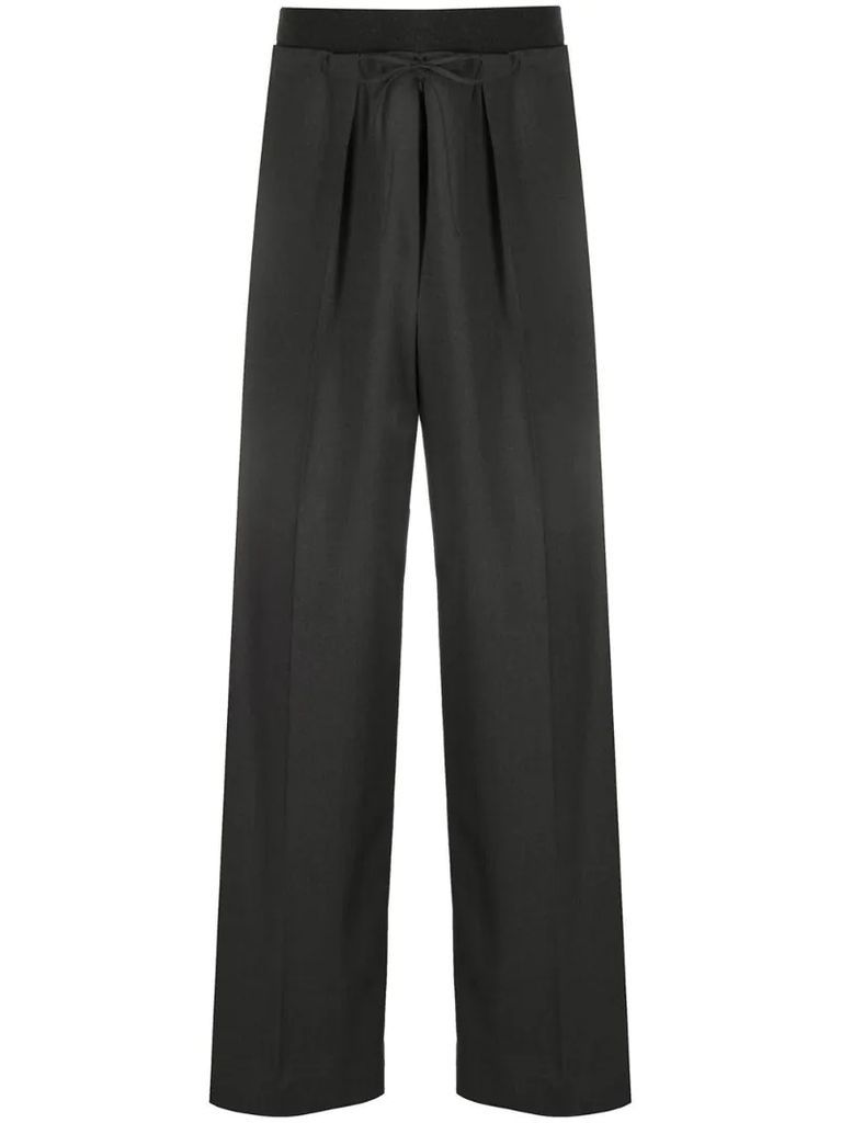 contrasting waistband wide-leg trousers