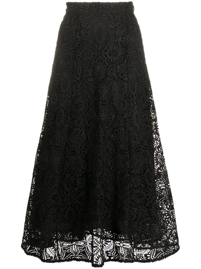 A-line embroidered flared midi skirt