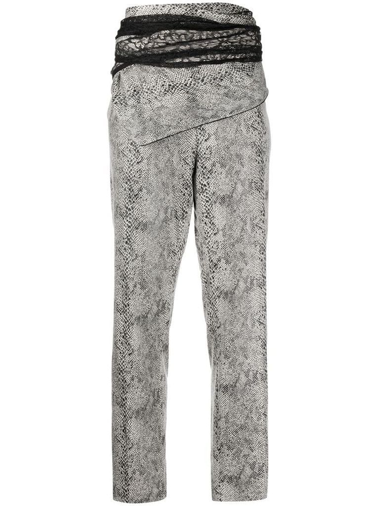 high-waisted python-effect trousers