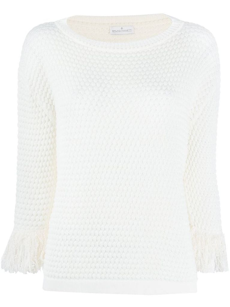 knitted frayed cuff jumper