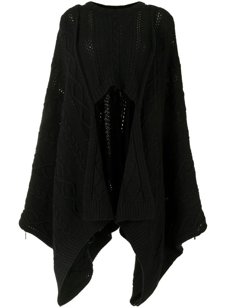 asymmetric cable-knit cape