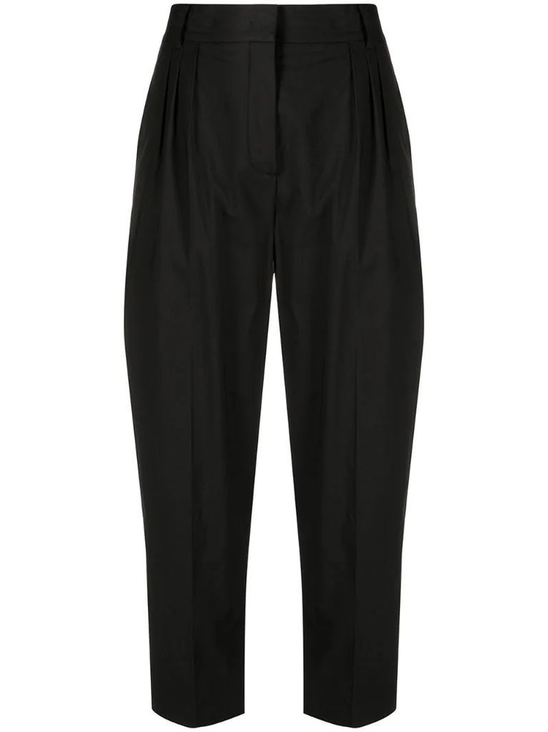 high-rise pleated cropped trousers